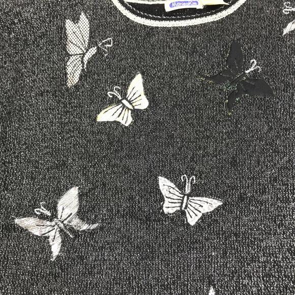 MARIEA KIM VTG Patchwork Sweater Women L Black/Silver Butterfly Retro 90's Y2K - Picture 4 of 10